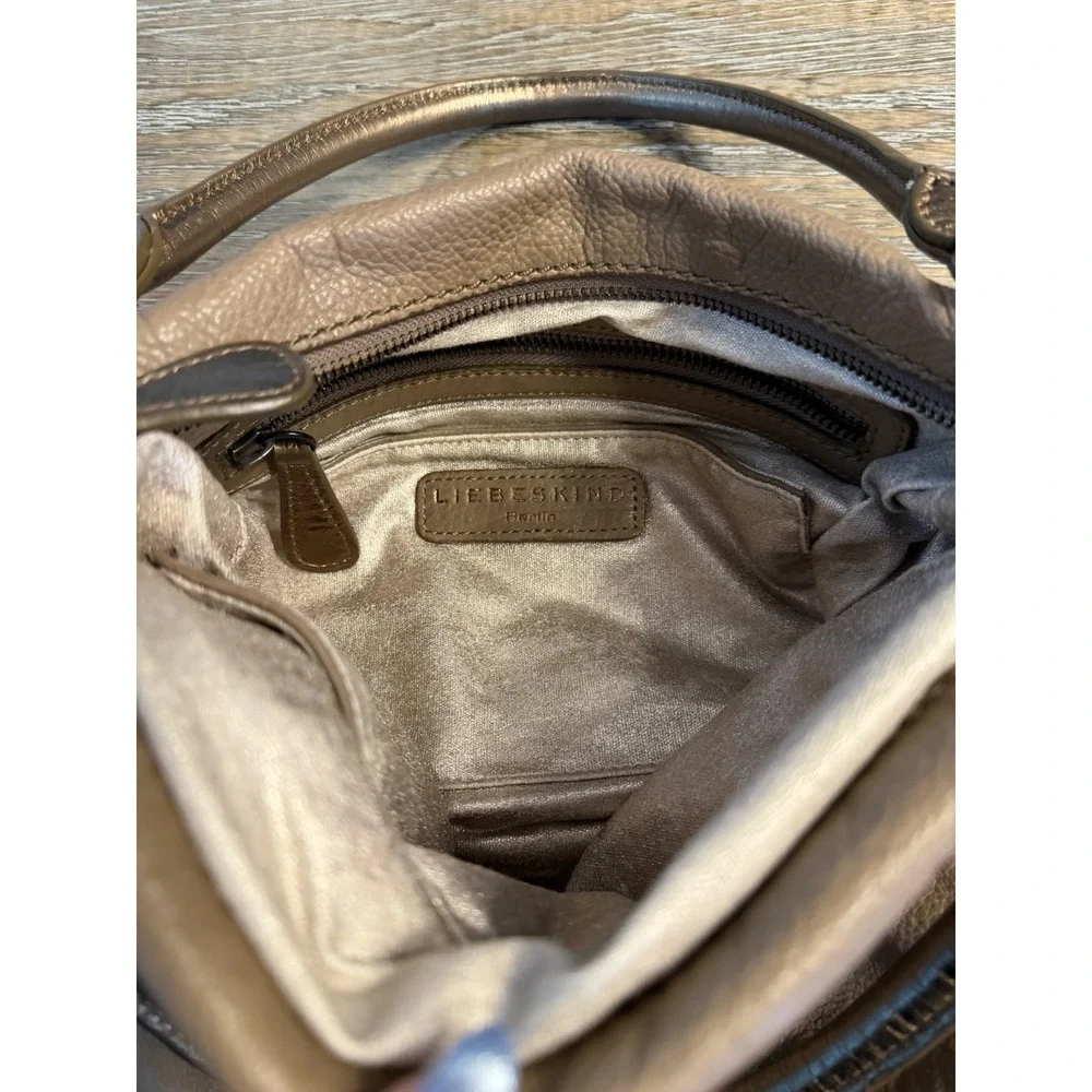LIEBESKIND Berlin Leather Shoulder‎ Bag Brown Rectangular Pebbled